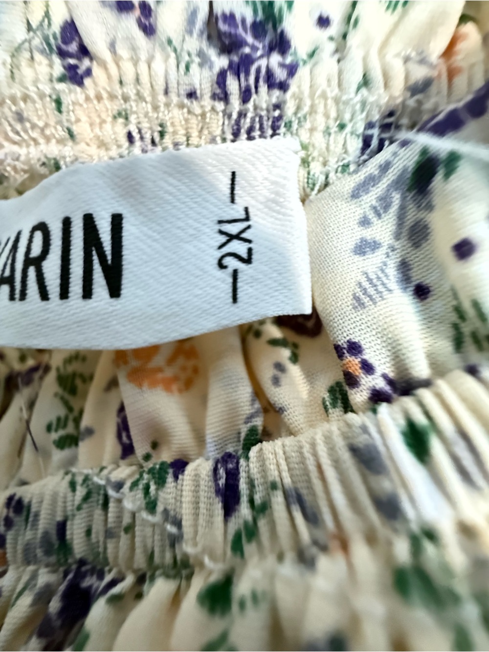 Beige Floral Smocked Midi Dress - Picture 7 of 9